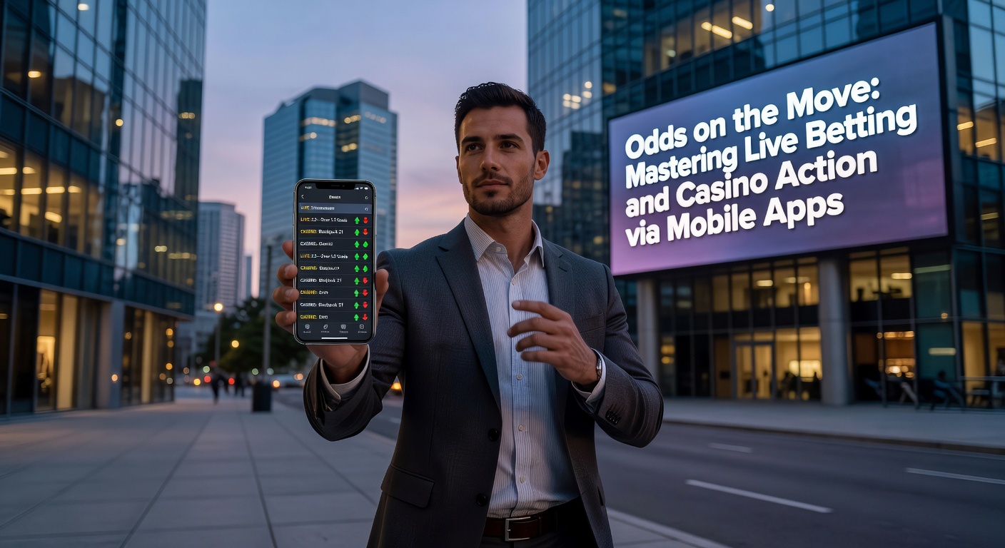 Smartphone mit Live-Wetten-App während eines Fußballspiels, das Echtzeit-Quoten und Casino-Spiele zeigt