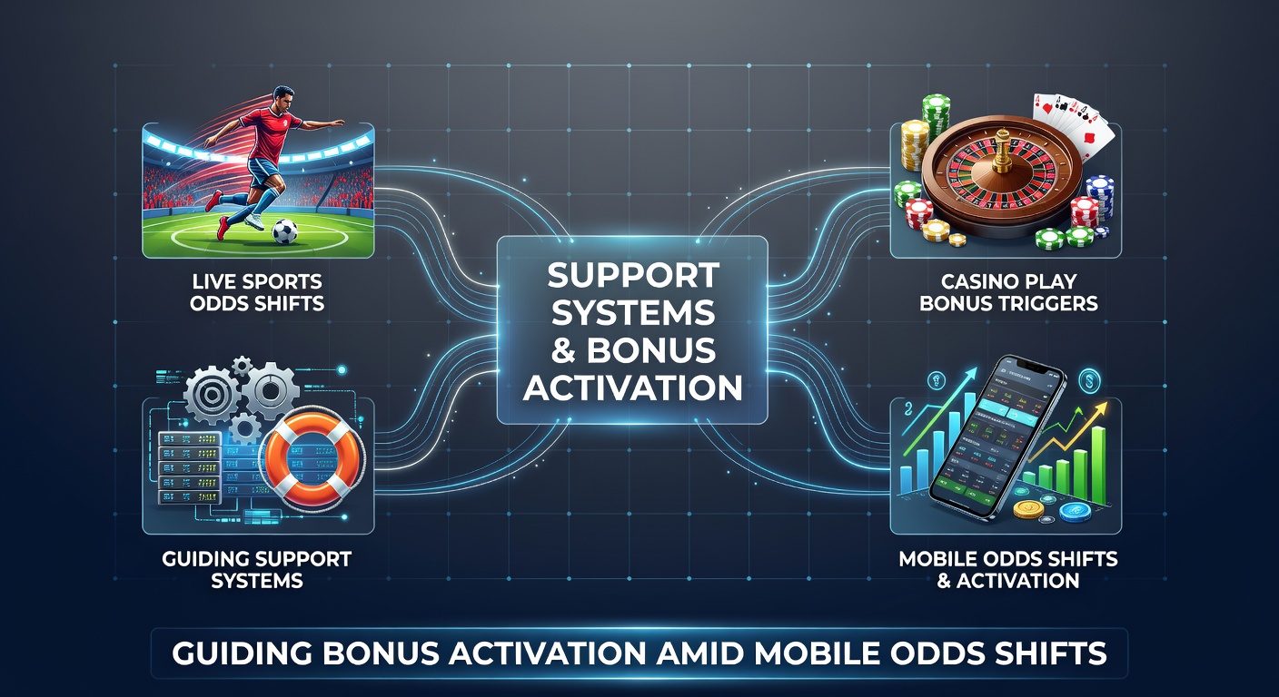 Support systems interface showing real-time bonus activation during live odds changes in mobile sports and casino applications